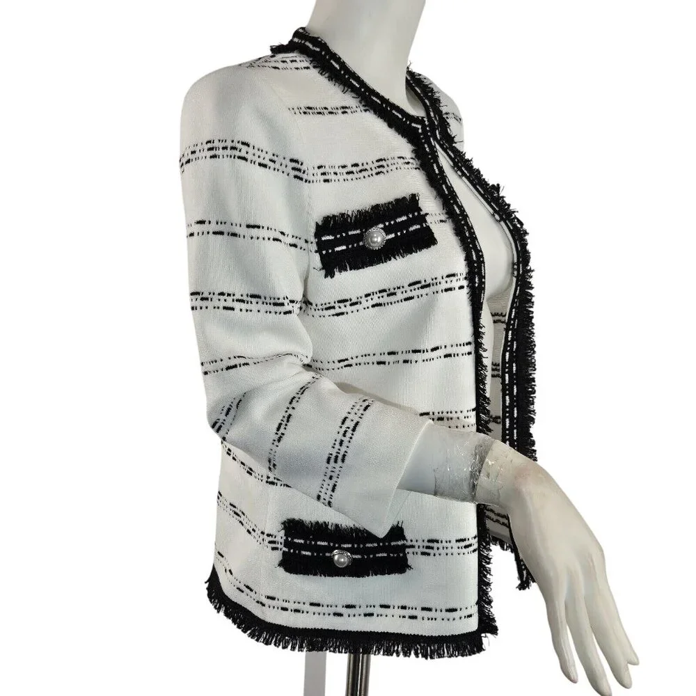 Ming Wang Women's Size XS Striped Blazer Jacket Black White ¾ Sleeve  (42) - Picture 3 of 15